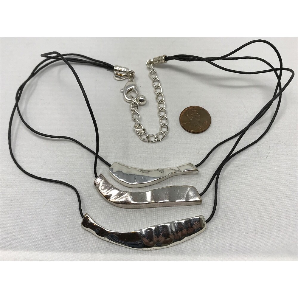 CHICO'S Necklace Shiny Silver Tone Modern Multi Piece Pendant Multi Strand Shiny